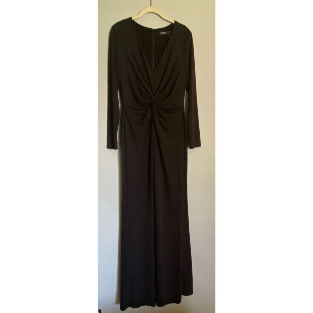 Lauren Ralph Lauren Black Twist-Front Knit Gown Women‎ Sz 10 Mother-of-the-Bride